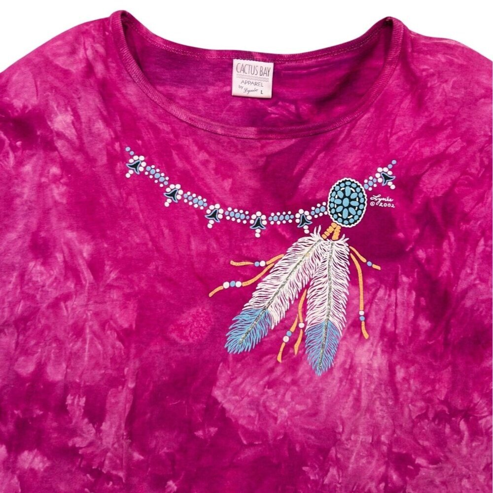 VTG Y2K Cactus Bay Lynee Tie Dye Glitter Aztec Southwestern TShirt Pink Womens L